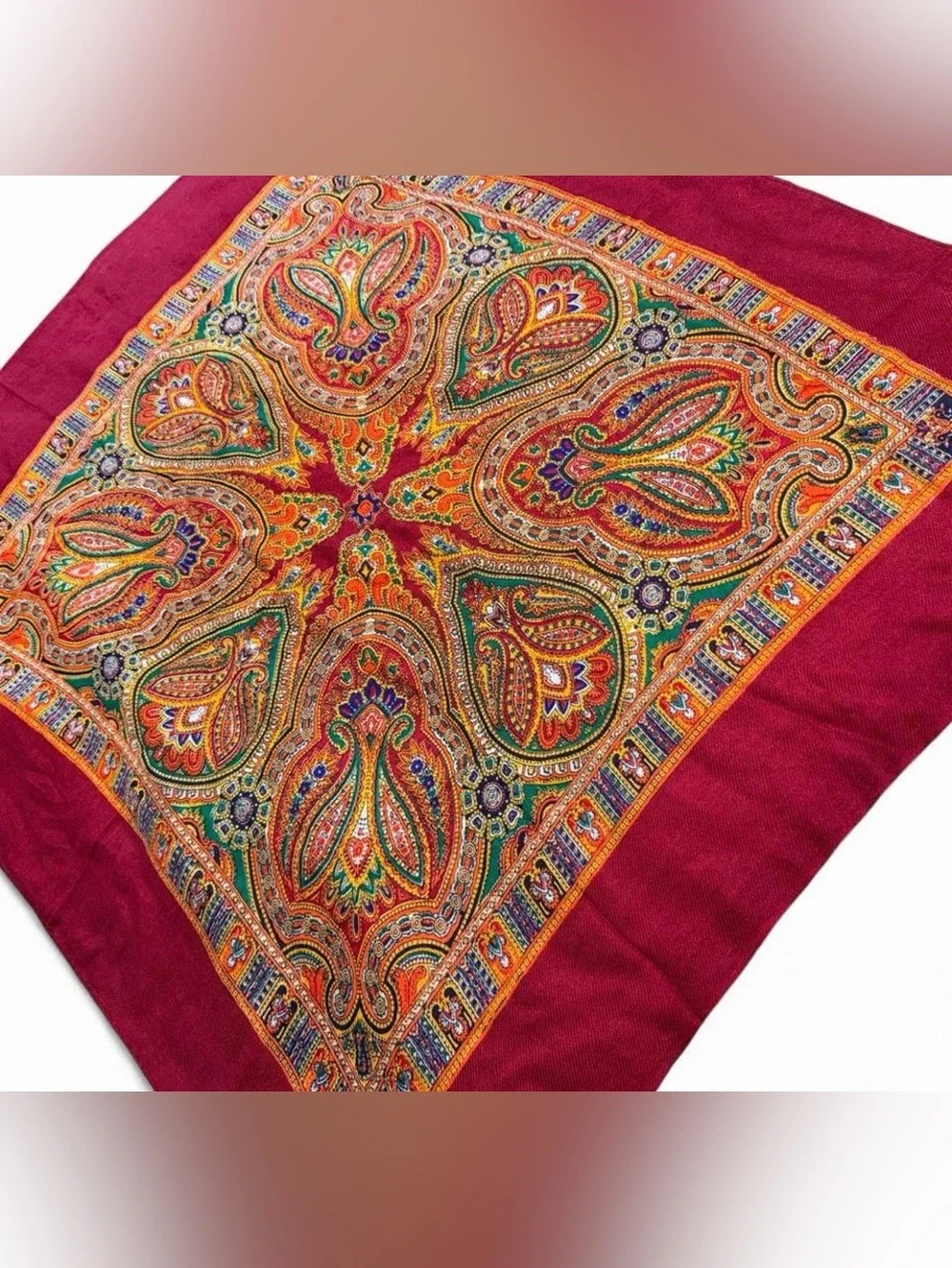 Vibrant Paisley Square large handkerchief in Burgundy and Multicolor